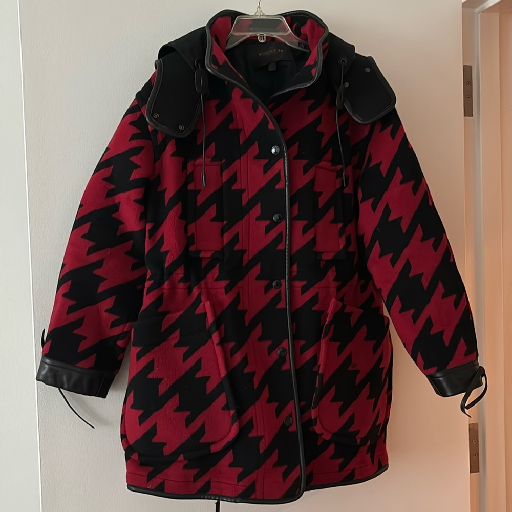 Coach Leather-Trimmed Hooded Coat.